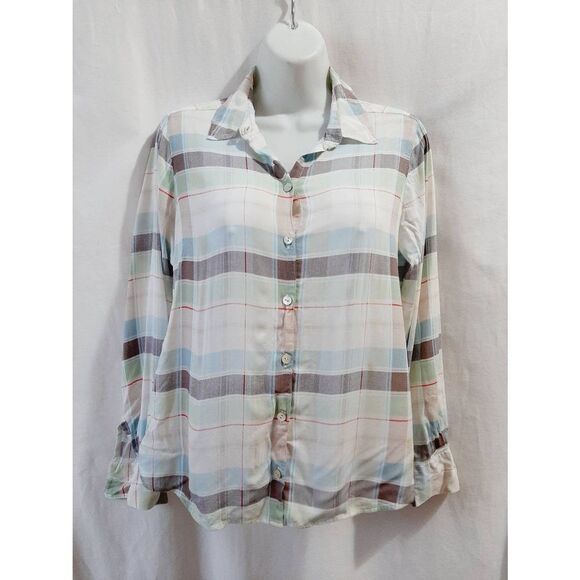 Foxcroft soft lightweight plaid button front sz 8 petite top - Picture 1 of 4
